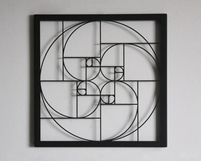 GOLDEN RATIO Geometric Wall Art Fibonacci Wall Art Modern Wall Decor Fibonacci Spiral Wall Art Black - 8 inches - metal sign