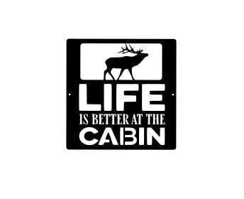 Elk Cabin Decor Cabin Sign Camp Sign Christmas Gift For Him Metal Name Sign Fathers Day - 8 inches - metal sign