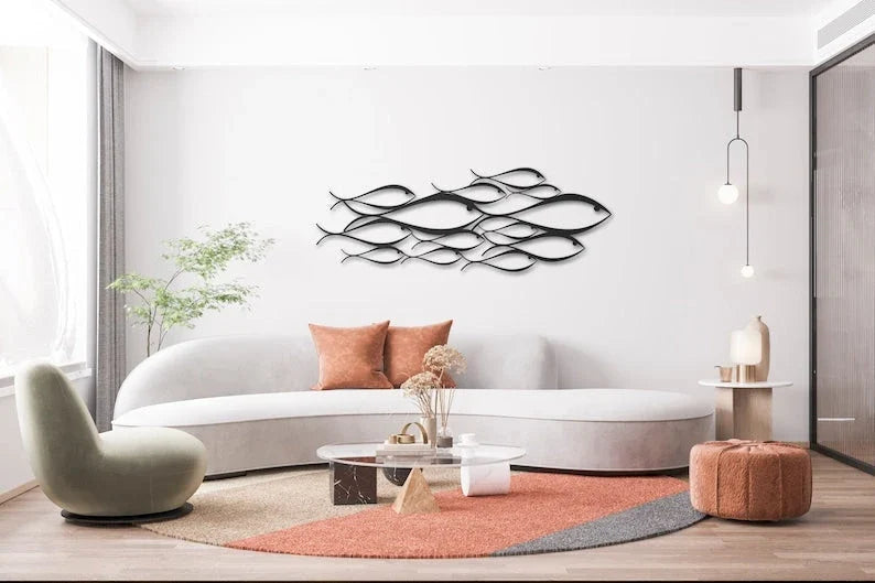 School of Fish Metal Wall Decor Wall Decor Interior Housewarming Gift Wall Sign Bird Metal Wall Decor - 8 inches - metal sign