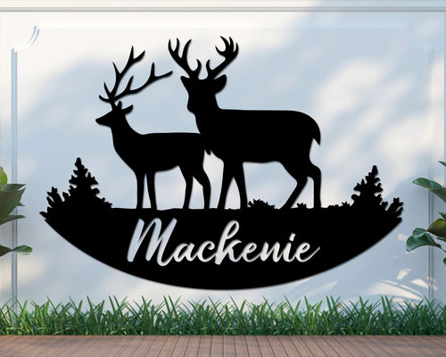 Metal Wall Decor Metal Deer Family Art Wall Hangings Metal Sign Tree Mountain Decoration Nature Wildlife Lover Gift - 8 inches - metal sign