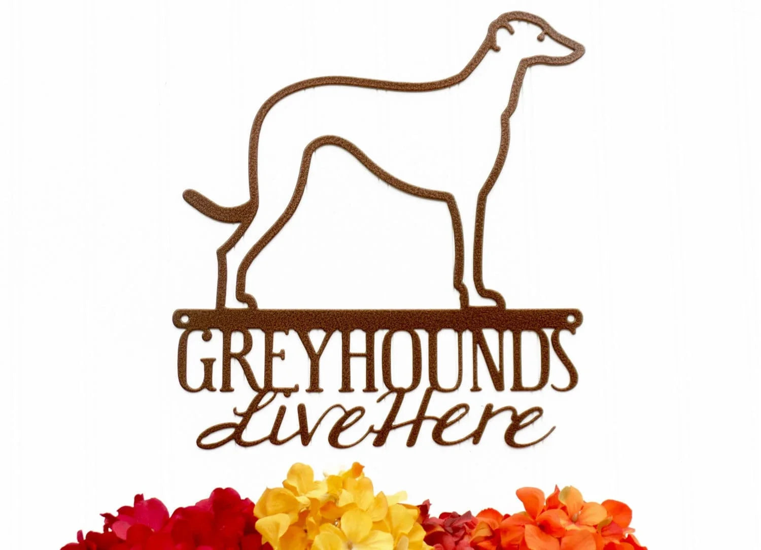 Greyhounds Live Here Metal Sign Copper Greyhound Hound Dog Sign Wall Decor Signs Dog - 8 inches - metal sign