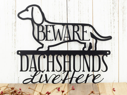 Dachshunds Live Here Metal Sign Black Weiner Dog Dachshund Door Sign Dachshund Gift Toy Dog - 8 inches - metal sign