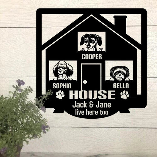Human Live Here Too Dog Lovers Personal Metal Sign up to 3 dogs can be change - 8 inches - metal sign