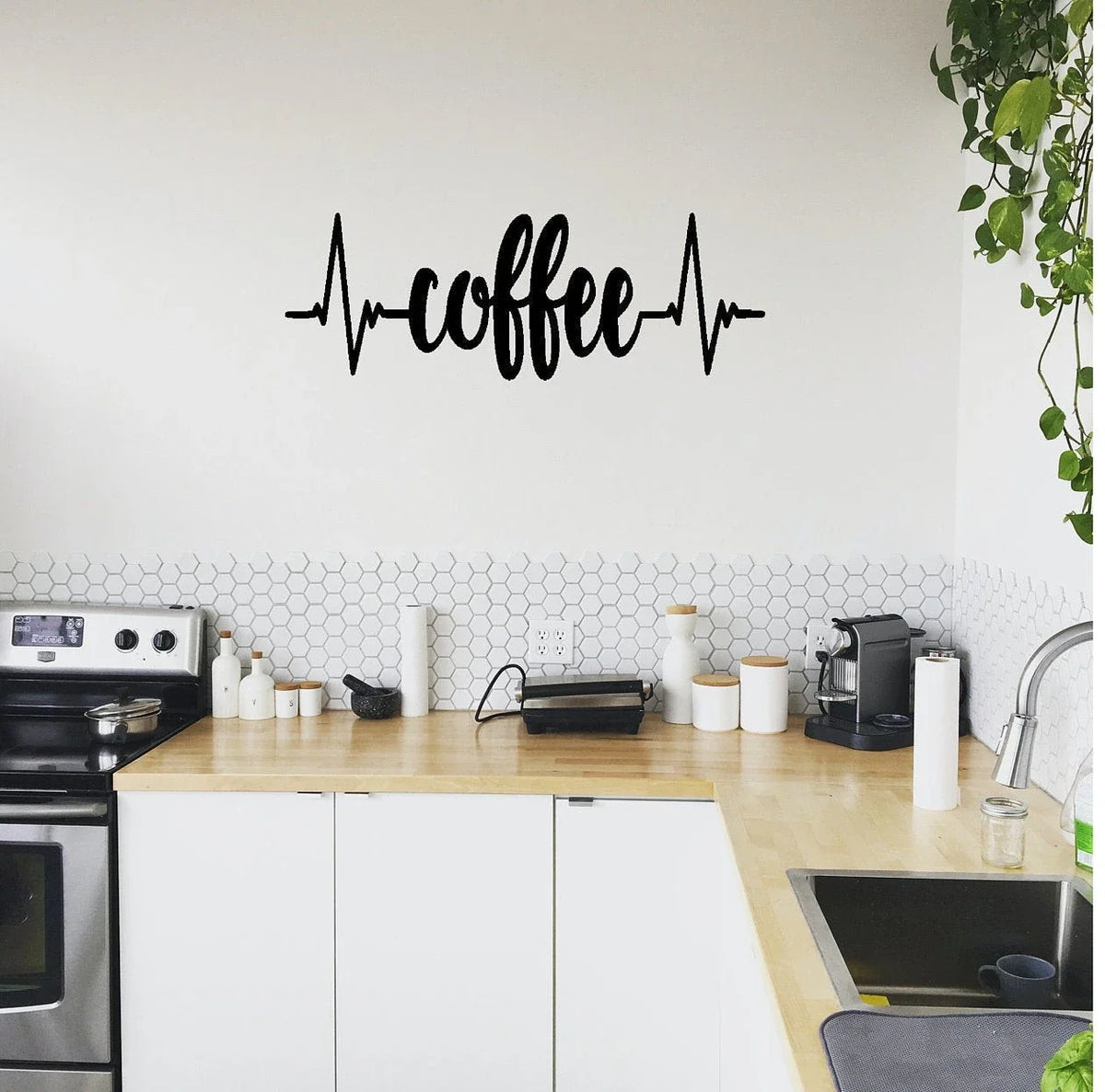 Coffee Heartbeat Metal Sign Cutout Cut Metal Sign Wall Metal Art - 8 inches - metal sign