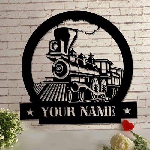 Train Metal Sign Railroad Signs Train Decor Train Metal Wall Steam Train Decor Metal Laser Cut Railway Sign Father Gift - 8 inches - metal sign