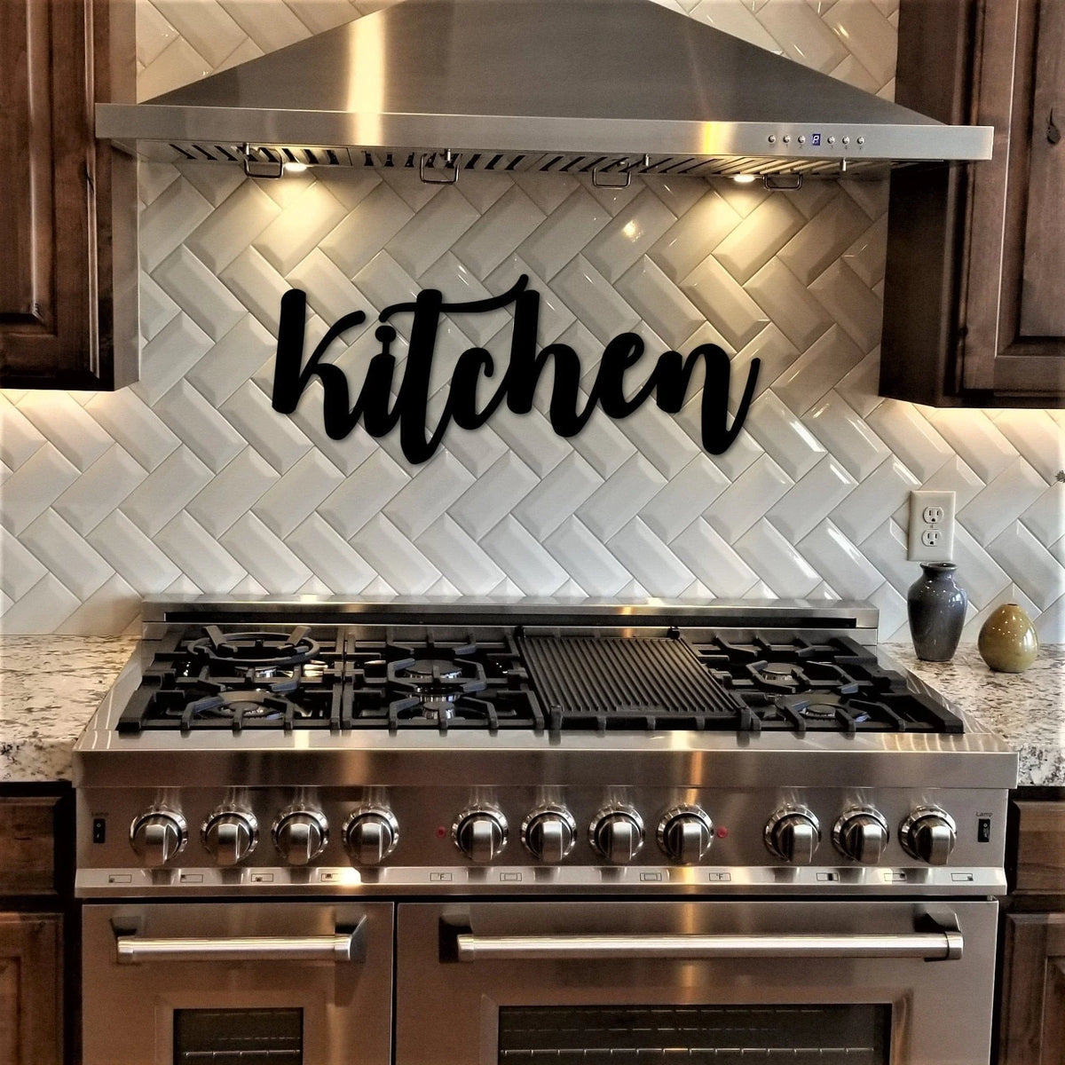 Kitchen Sign Metal Word Art Kitchen Wall Decor Kitchen Gifts Metal Cursive Letters Word Signs Kitchen Words For The Wall - 8 inches - metal sign