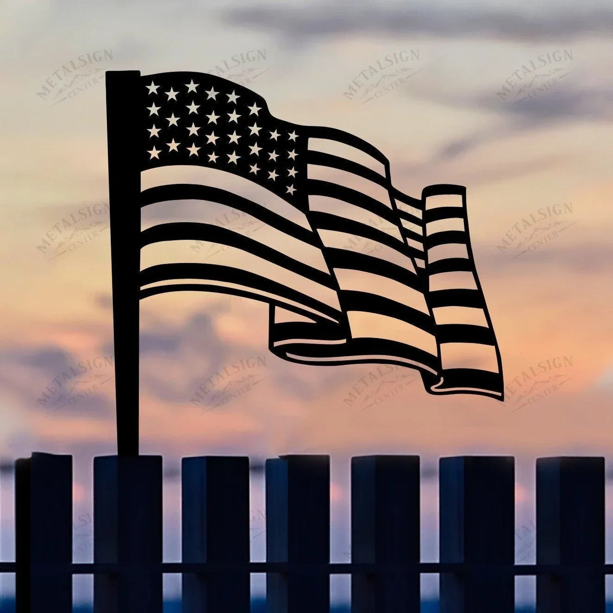 Flying American Flag Metal Art Garden Signs Cut Metal Sign Metal House Sign - 8 inches - metal sign