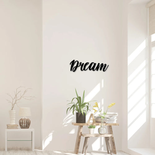 Dream Metal Word Art Motivational Wall Sign Office Decor Kids Room Decor Metal Cursive Dream Sign Script Word For The Wall - 8 inches - metal sign