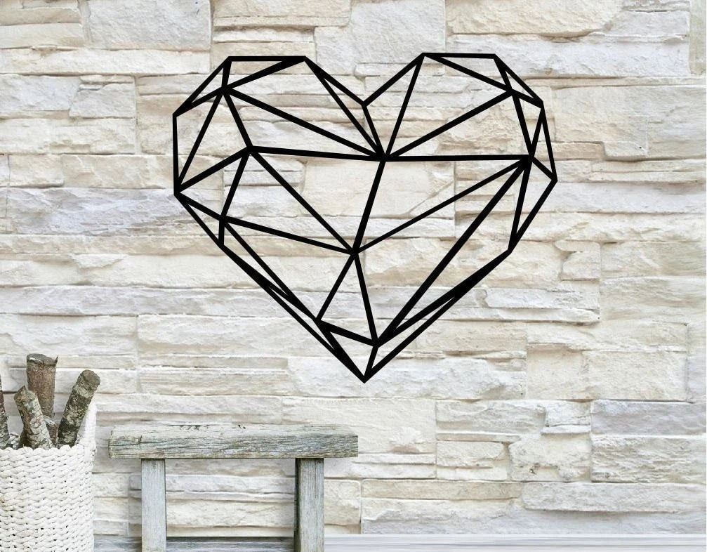 Geometric Heart Heart Wall Decor Metal Wall Decor Modern - 8 inches - metal sign