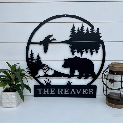 Metal Bear Mountain Name Plaque Cut Metal Sign Metal House Sign - 8 inches - metal sign