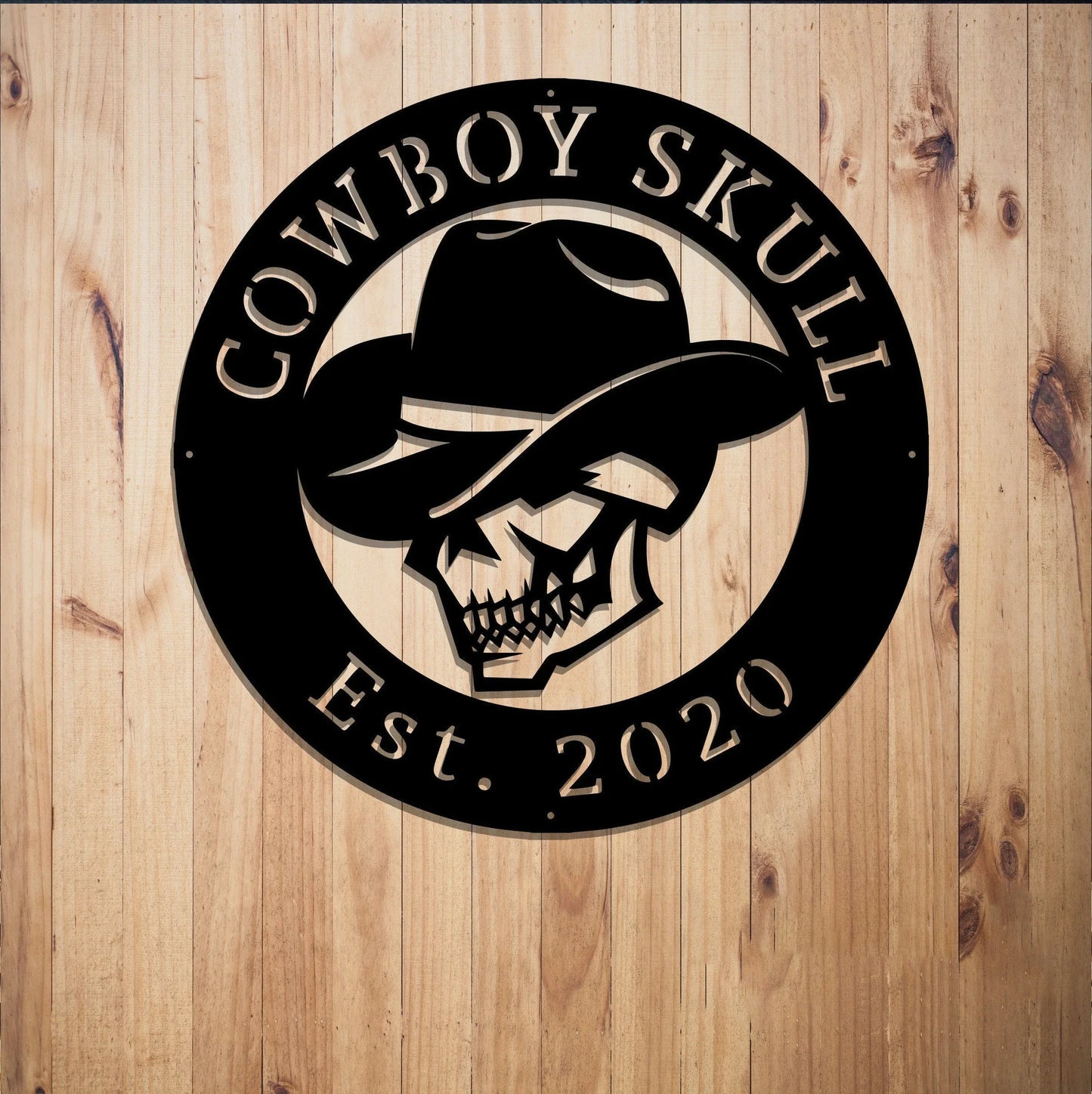 Cowboy Skull Sign Country Sign Steel Art Family Established Sign West Sign Wild Sign Western Sign Entrance Garage Texan Skull - 8 inches - metal sign