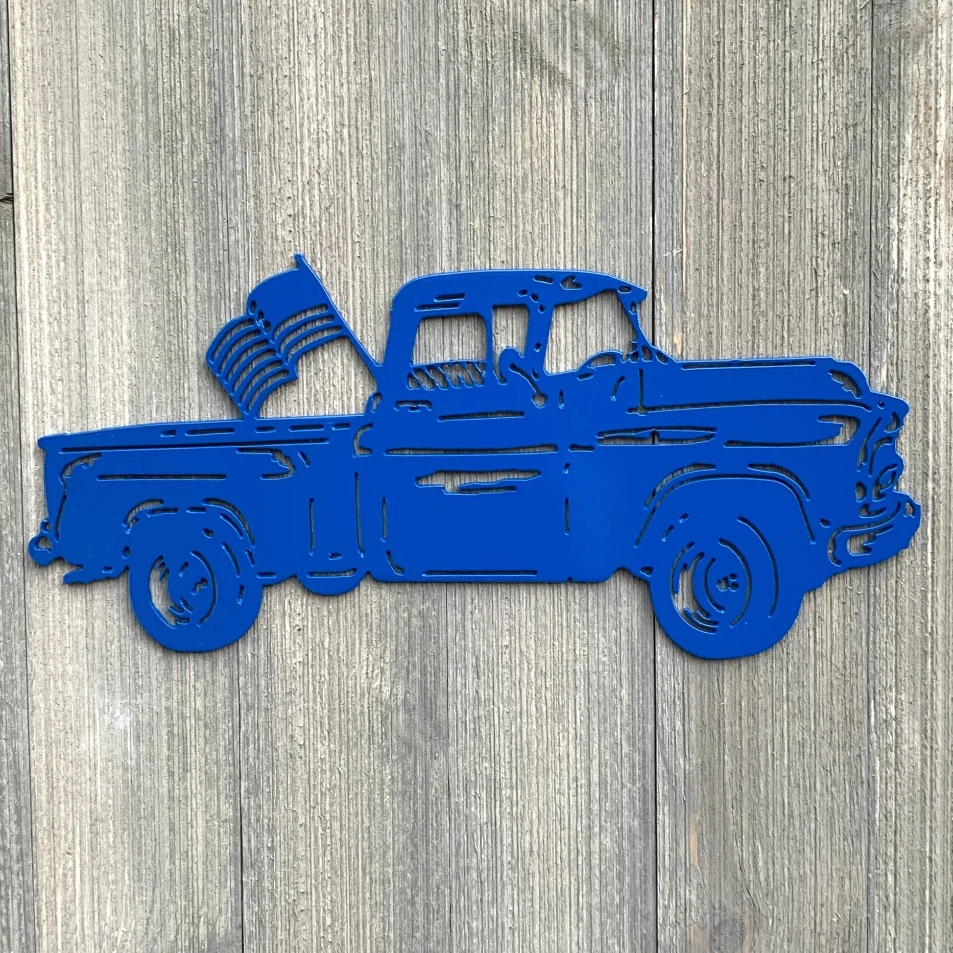 Vintage Truck With Flag Metal Sign Cutout Cut Metal Sign Wall Metal Art - 8 inches - metal sign
