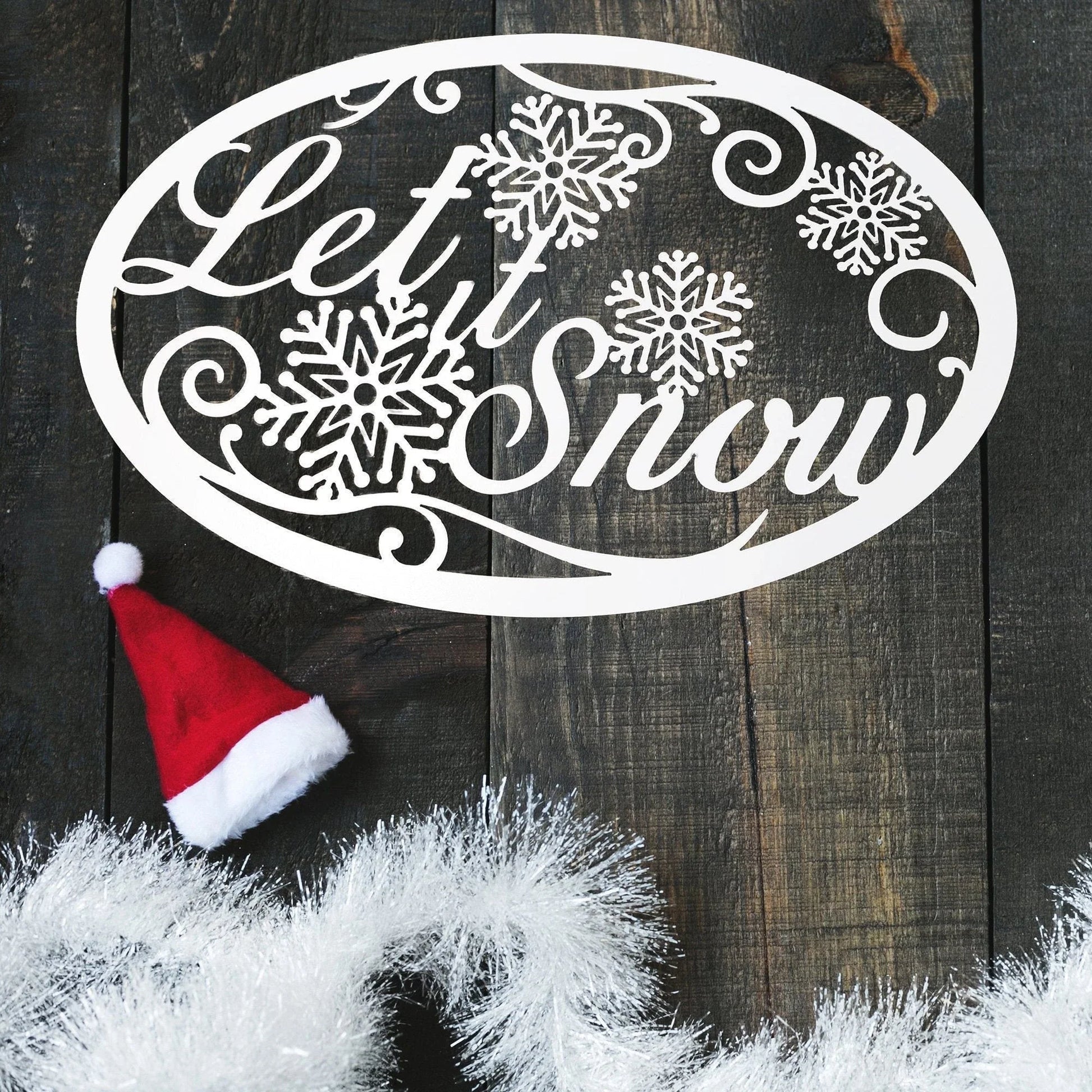 Let It Snow Winter Season Metal Sign Holiday Wall Decor Christmas Decoration White Winter Wall Hanging - 8 inches - metal sign