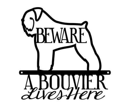 Bouvier Lives Here Metal Sign Black Natural Ears Bouvier Dog Sign Dog Breed Outdoor Sign Door Sign - 8 inches - metal sign