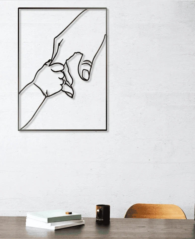 Father and Son Holding Hands Line Art Metal House Sign - 8 inches - metal sign