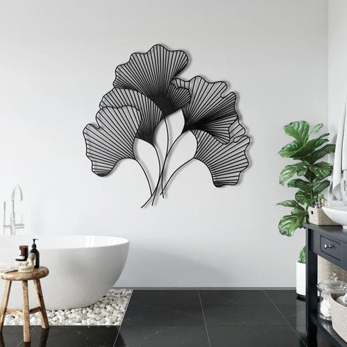 Metal Flower Decor Geometric Art Ginkgo Bilbao Leaf Flower Sign Metal Wall Decor Nature Decoration Wall Hangings - 8 inches - metal sign
