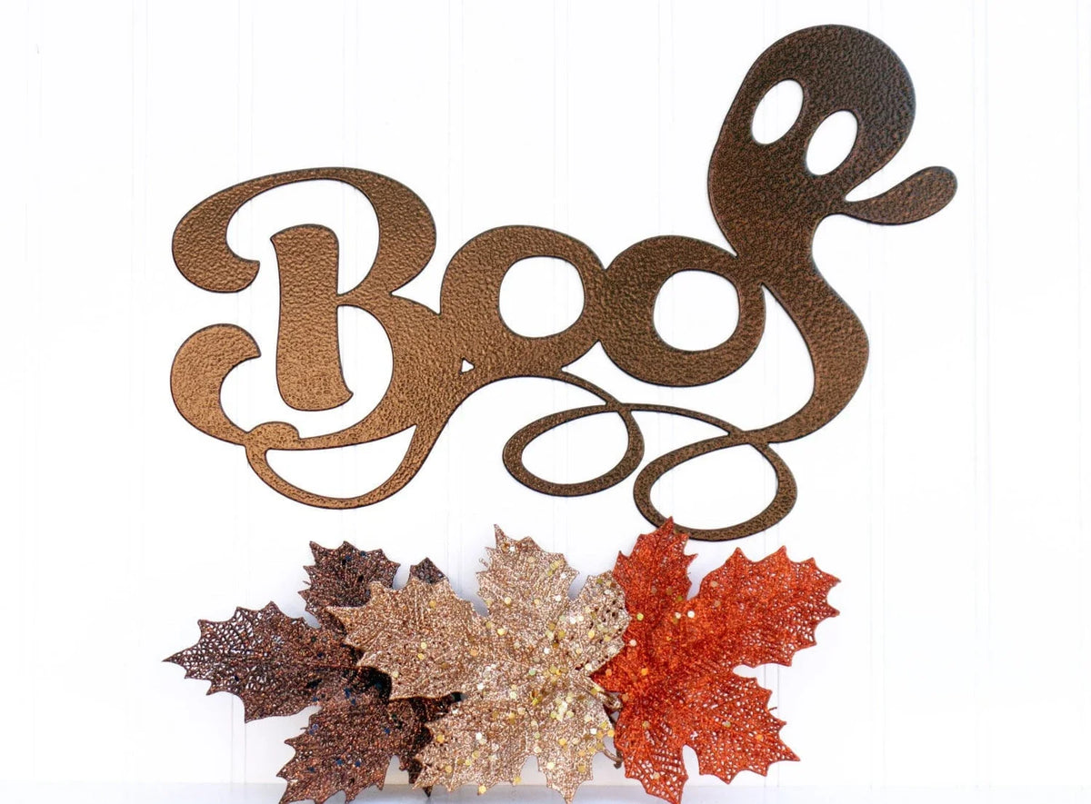 Boo Ghost Halloween Metal Sign Copper Halloween Decor Boo Outdoor Door Sign Halloween Saying - 8 inches - metal sign