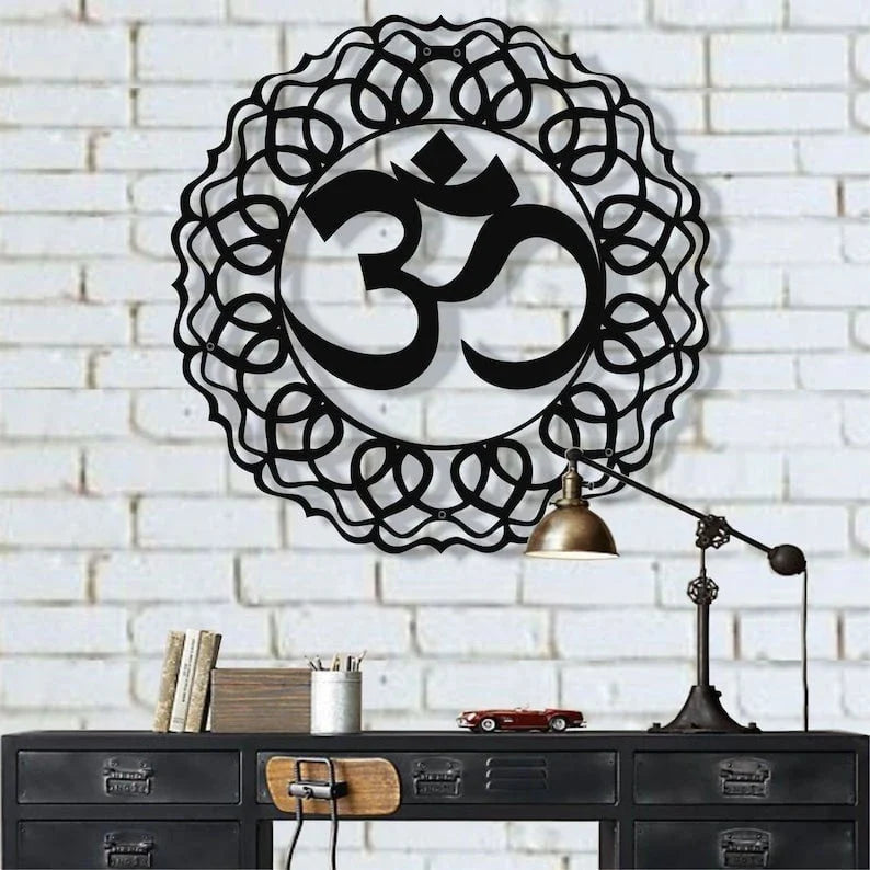 Metal Wall Decor Metal Om Decor Namaste Decor Om Yoga Wall Decor Metal Mandala Art Home Office Living Room Decoration - 8 inches - metal sign