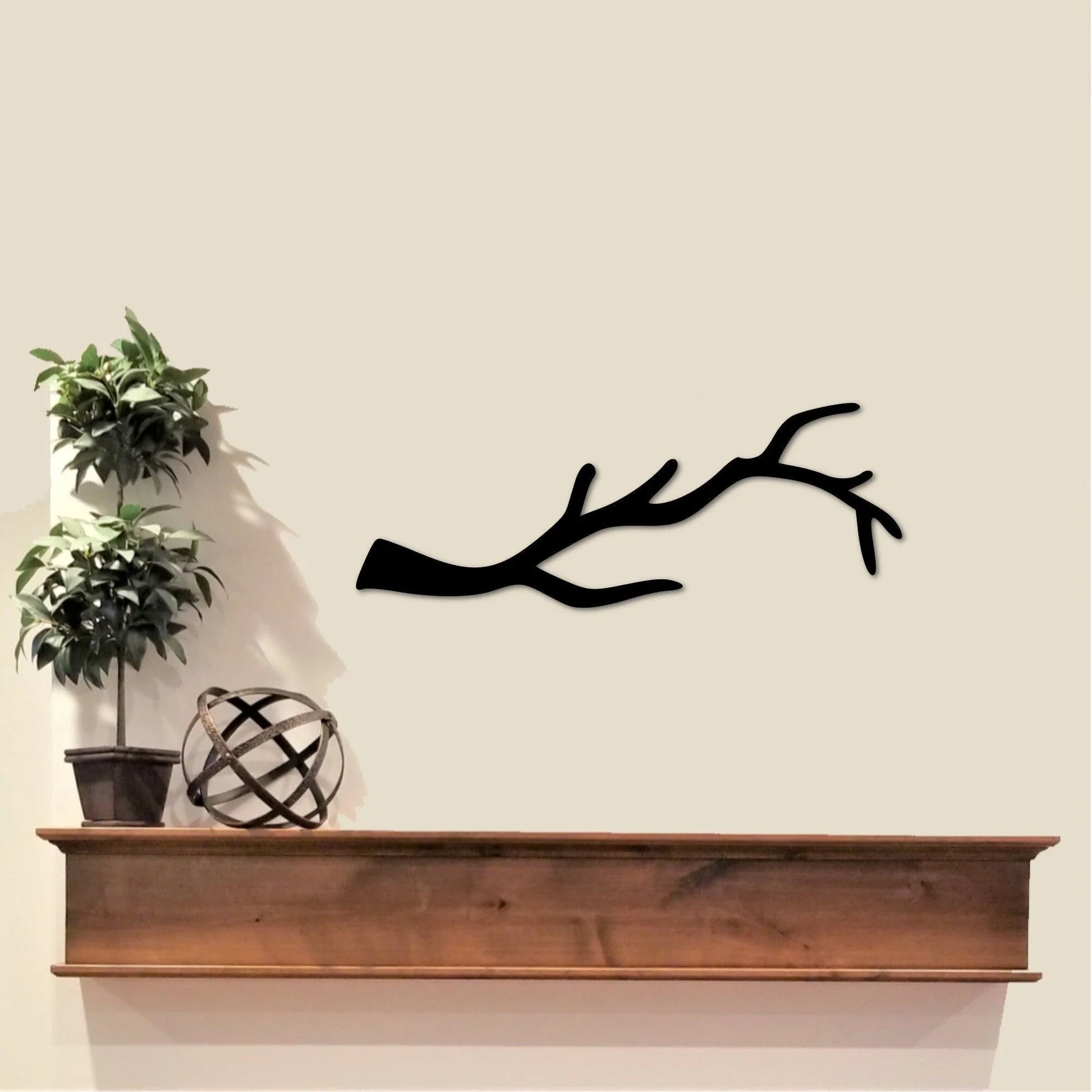 Tree Branch Rustic Decor Single Tree Branch Metal Wall Decor Metal Wall Accents Horizontal Tree Branch For Wall 19" Wide - 8 inches - metal sign