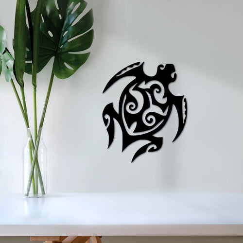 Metal Sea Turtle Hawaiian Decor Tribal Honu Sign Beach Decor Ocean Metal Wall Decor Bathroom Decor Kids Room - 8 inches - metal sign