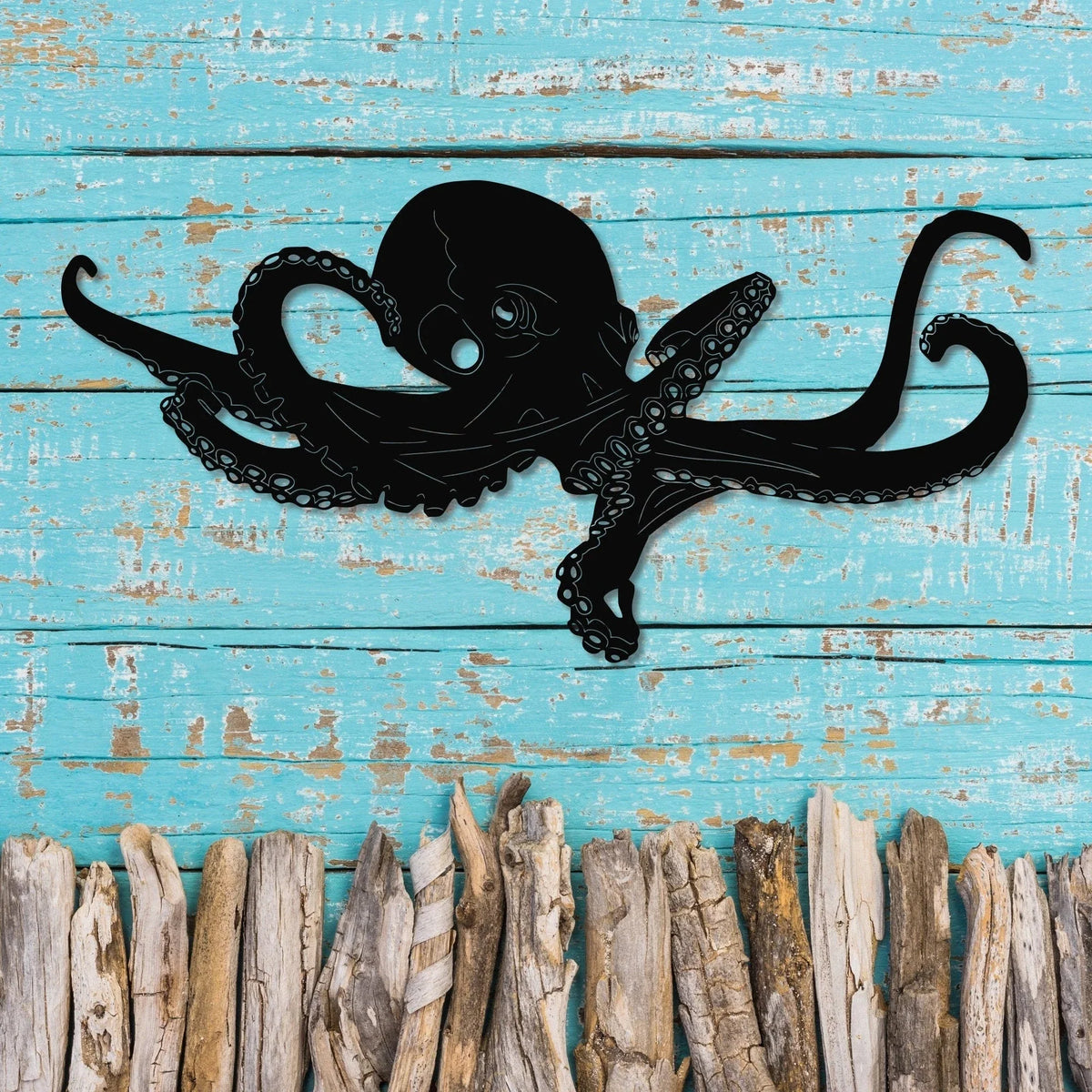 Metal Octopus Art Detailed Octopus Wall Hanging Ocean Decor Scuba Diver Gift Large Beach Tropical Hawaiian Coastal Life - 8 inches - metal sign