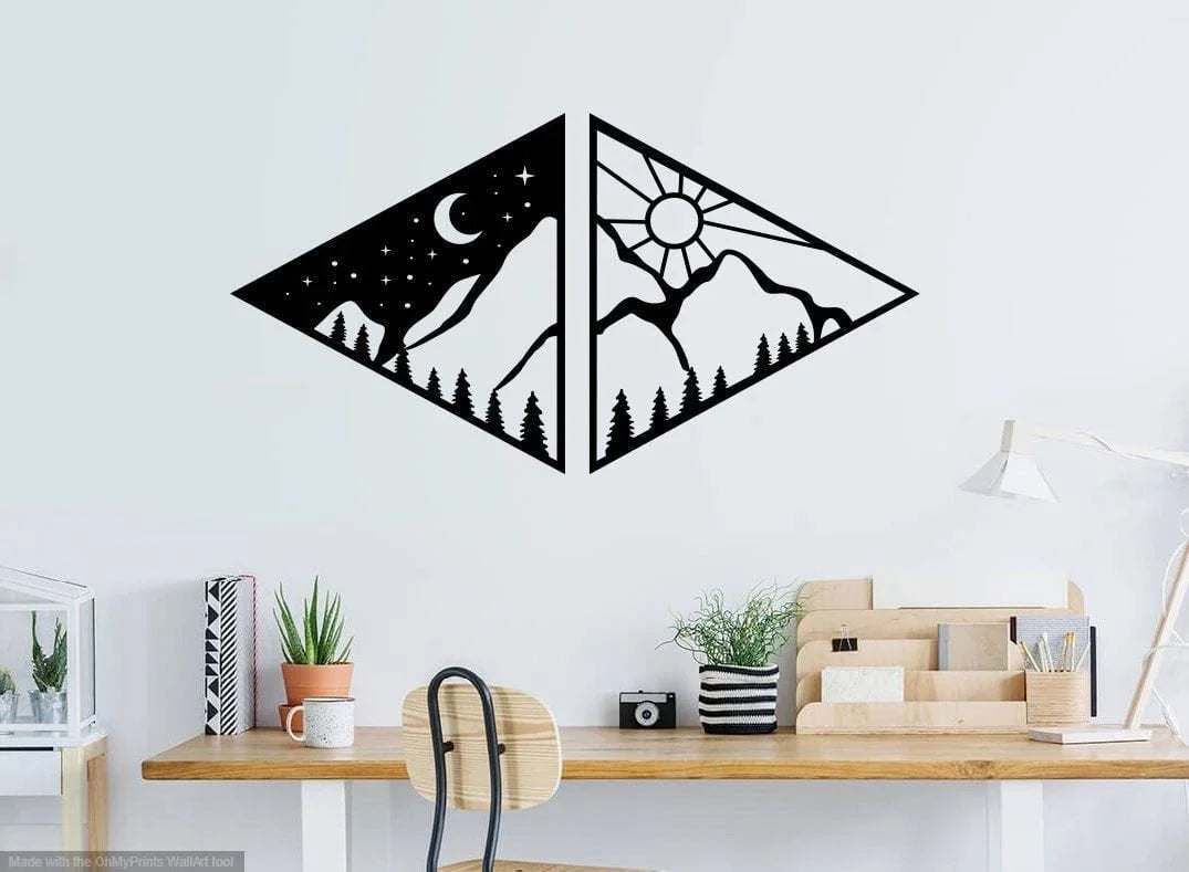 Sun Moon And Mountain Metal Sun And Moon Mountain Nature Metal Wall Decor - 8 inches - metal sign