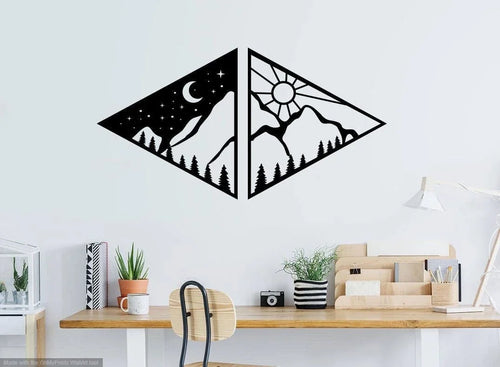 Sun Moon And Mountain Metal Sun And Moon Mountain Nature Metal Wall Decor - 8 inches - metal sign