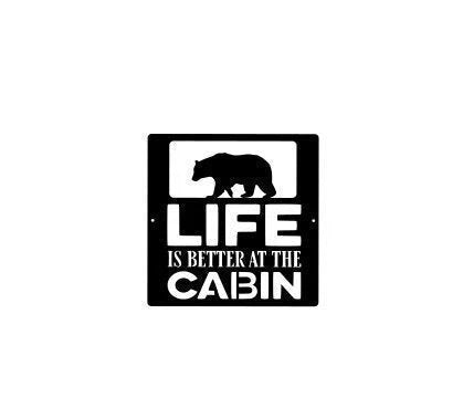 Bear Cabin Decor Cabin Sign Camp Sign Christmas Gift For Him Metal Name Sign Fathers Day - 8 inches - metal sign