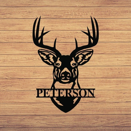 Deer Head Sign Deer Antler DecorDeer Hunter GiftDeer Camp SignChristmas Gift For HimDeer Name Metal Sign Fathers Day Gift - 8 inches - metal sign