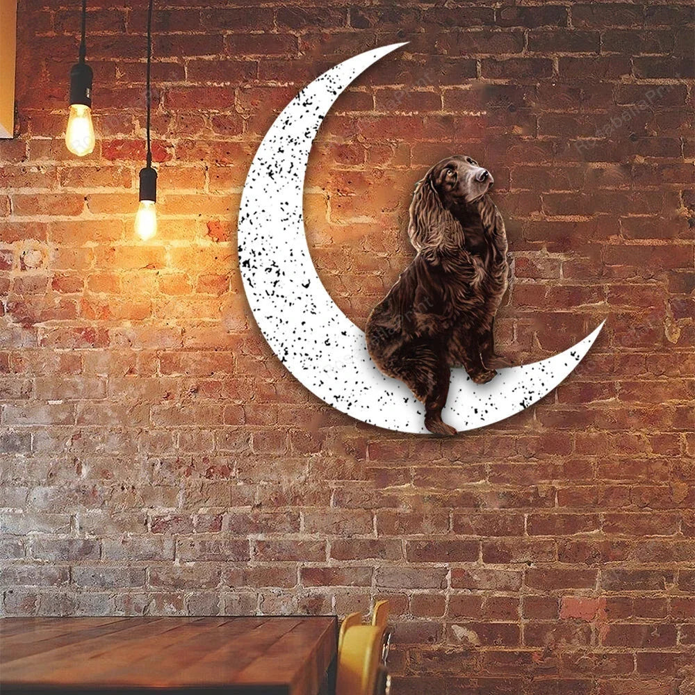 Dog Metal Sign Boykin Spaniel Sit On The Moon Dog Wall Sign Gift for Dog Lover - 8 inches - metal sign