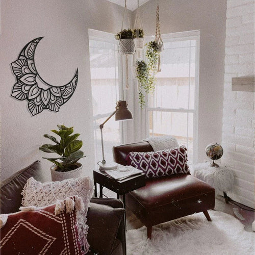 Metal Lotus Moon Wall Art Metal Lotus Wall Art Flower Detailed Moon Wall Art Metal Wall Sign Housewraming Gift Lotus Metal Art - 8 inches - metal sign