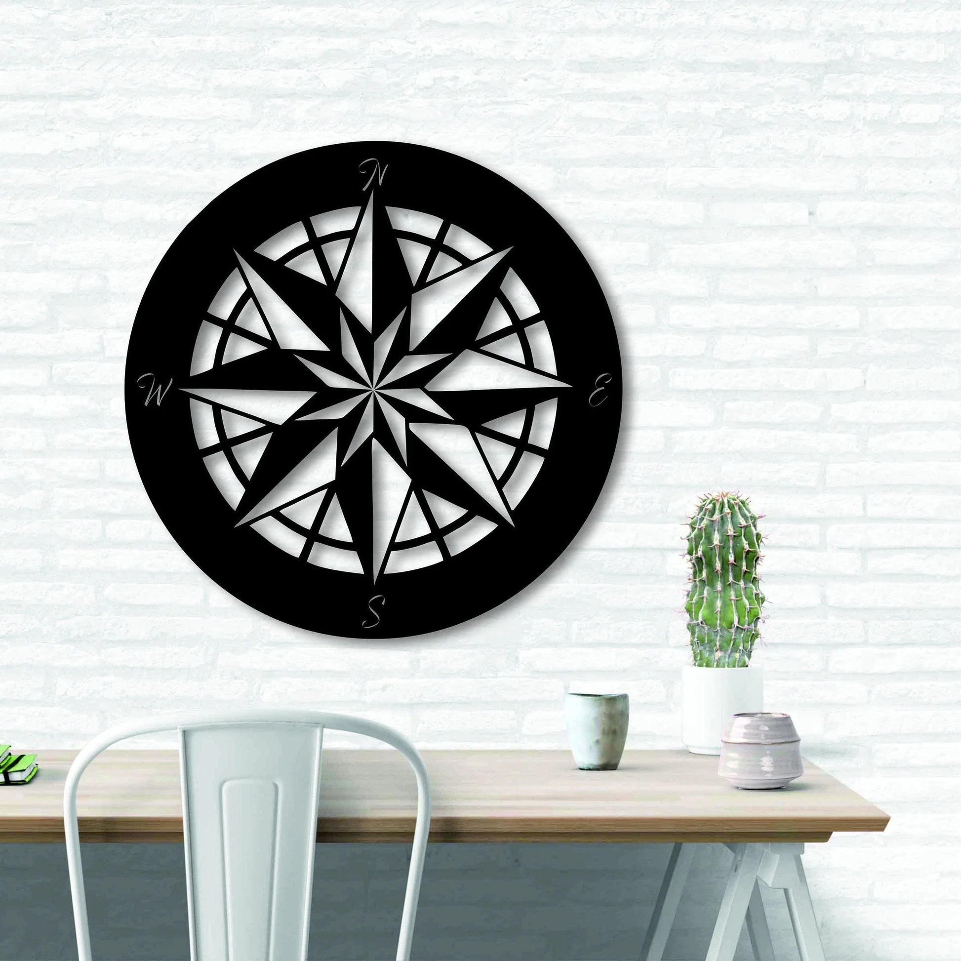 Nautical Compass Rose Metal Wall Decor Outdoor Metal Art Metal Wall Decor Beach House Decor Nursery Decor Lake House Decor - 8 inches - metal sign