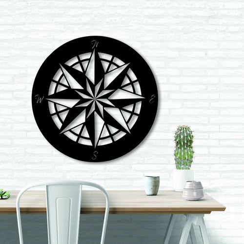Nautical Compass Rose Metal Wall Decor Outdoor Metal Art Metal Wall Decor Beach House Decor Nursery Decor Lake House Decor - 8 inches - metal sign