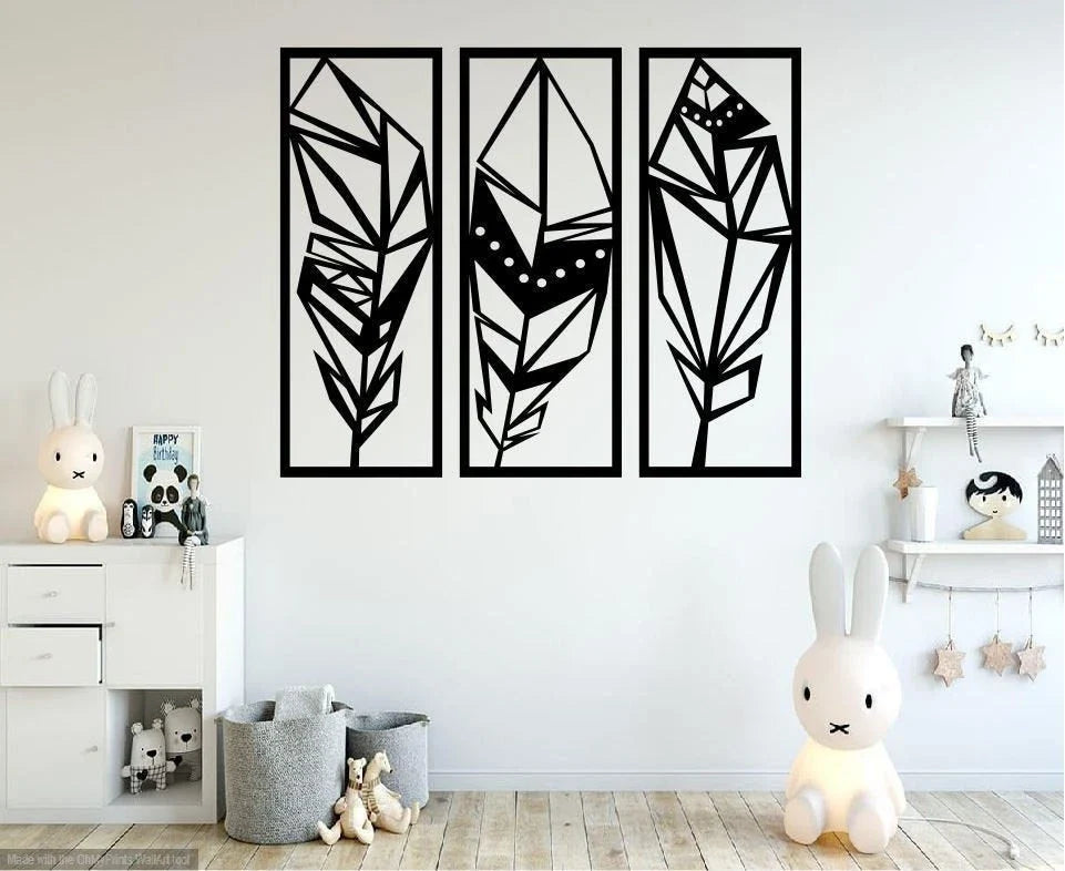 Three Piece Feathers 3 Piece Metal Feather Decor - 8 inches - metal sign