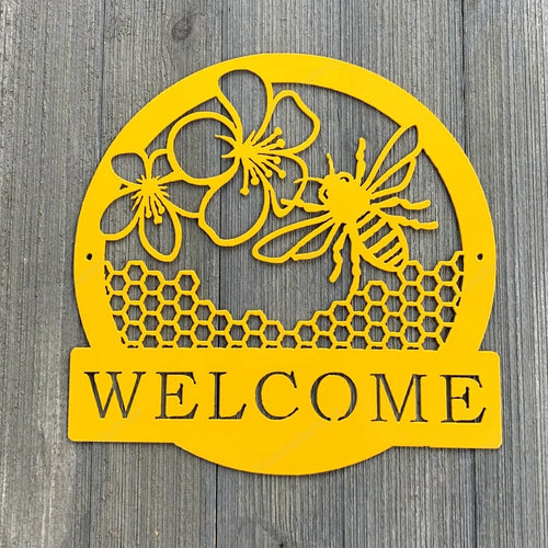 Bee Welcome Metal Sign Cutout Cut Metal Sign Wall Metal Art - 8 inches - metal sign