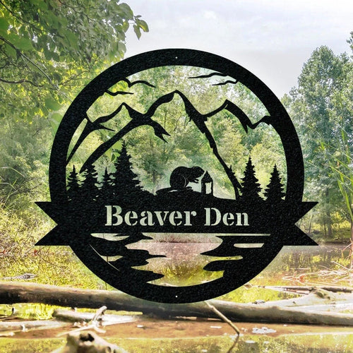 Great Outdoor Beaver Decor Beaver Sign Camp Sign Christmas Gift For Him Metal Name Sign Fathers Day - 8 inches - metal sign