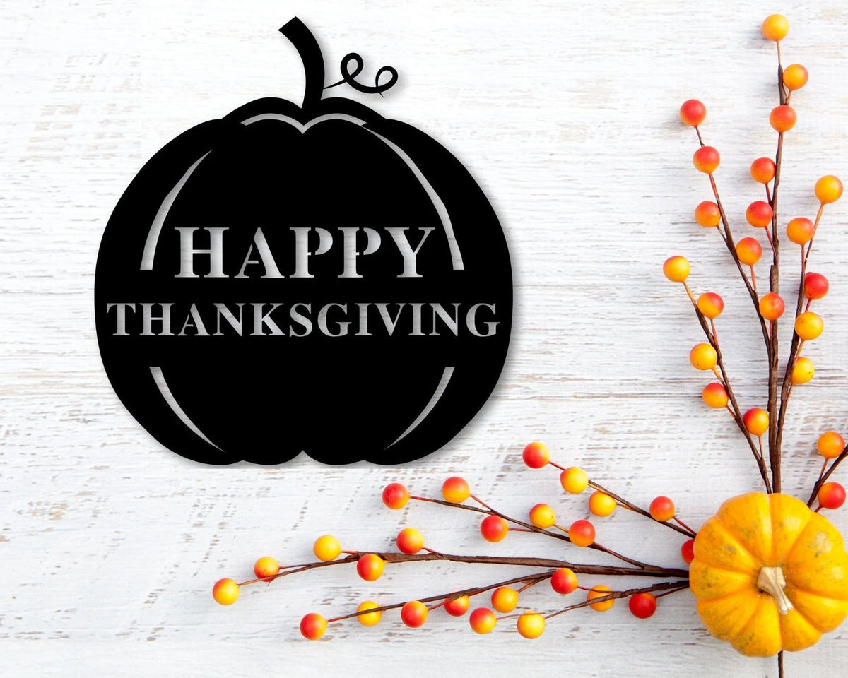 Thanksgiving Decor Thanksgiving Sign Wall Decor Pumpkin Sign Thanksgiving Metal Sign Happy Thanksgiving Sign Door Sign Fall Decor - 8 inches - metal sign