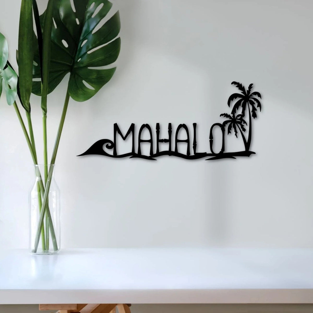 Mahalo Sign Hawaiian Art Entryway Sign Hawaii Decor Tropical Sign Beach Decor Ocean Decor Palm Tree Art - 8 inches - metal sign