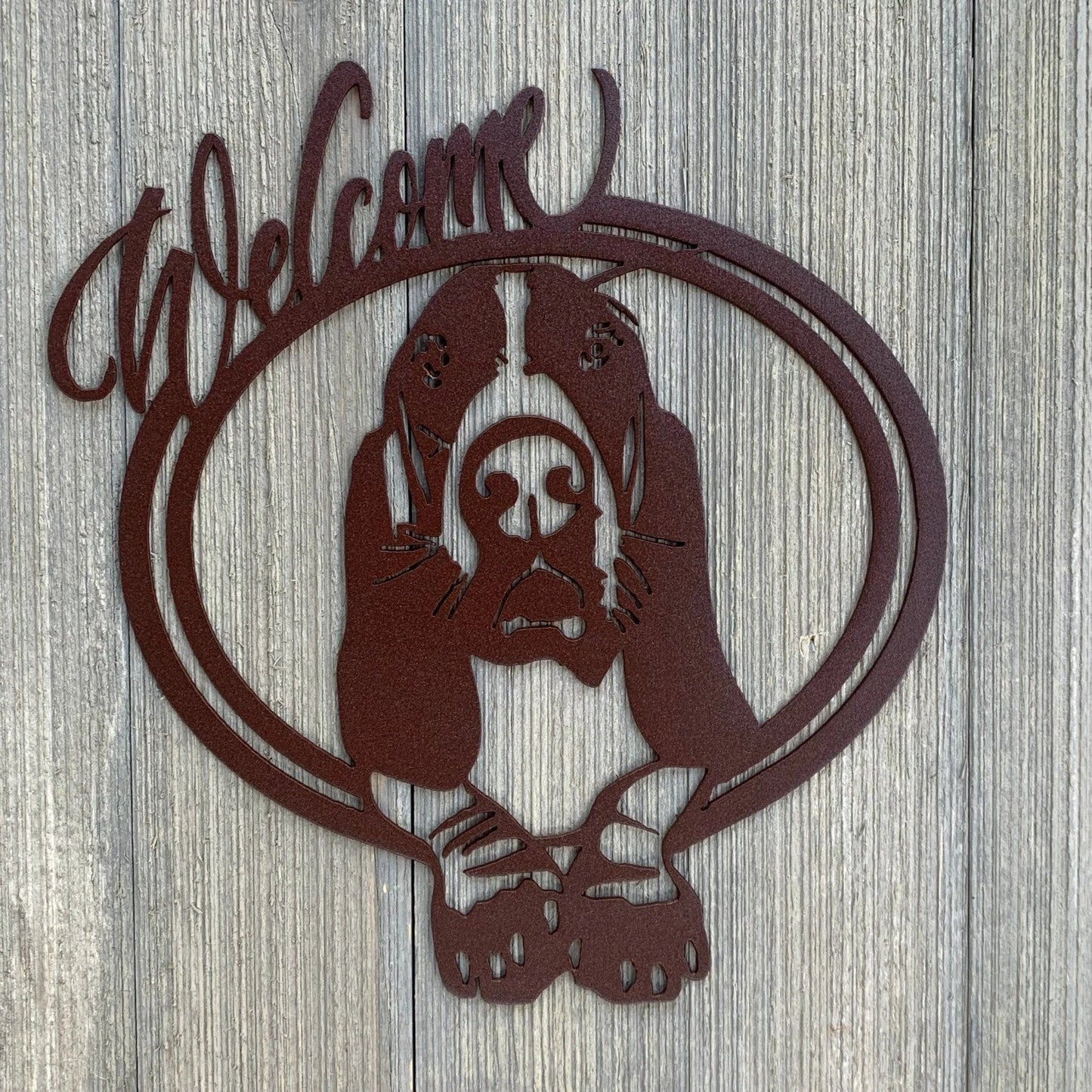 Basset Hound Welcome Sign Cut Metal Sign Wall Metal Art - 8 inches - metal sign