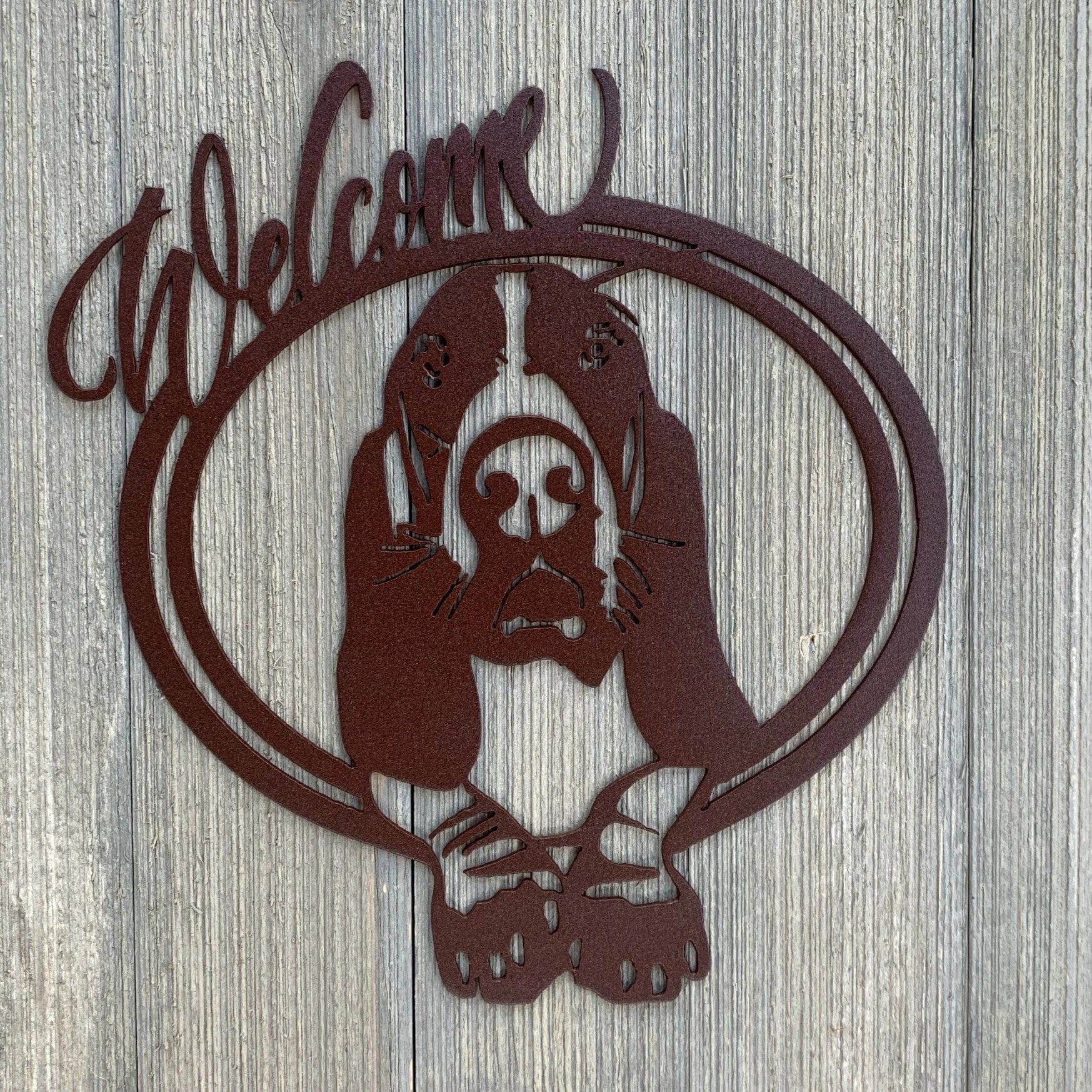Basset Hound Welcome Sign Cut Metal Sign Wall Metal Art - 8 inches - metal sign