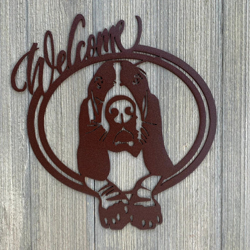 Basset Hound Welcome Sign Cut Metal Sign Wall Metal Art - 8 inches - metal sign