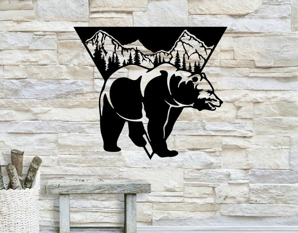 Mountain Bear Metal Mountain Mountain Bear Metal Wall Decor - 8 inches - metal sign