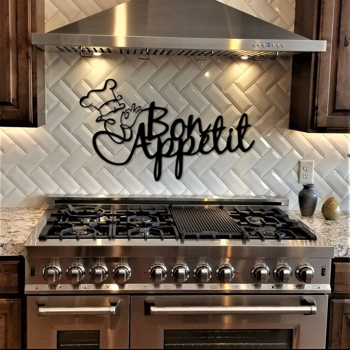 Bon Appetit Metal Sign Kitchen Wall Decor Dining Room Farmhouse Decor Rustic Wall Word Chef Housewarming Gift - 8 inches - metal sign