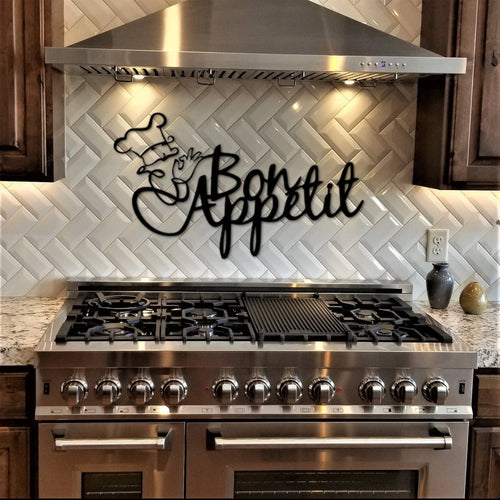 Bon Appetit Metal Sign Kitchen Wall Decor Dining Room Farmhouse Decor Rustic Wall Word Chef Housewarming Gift - 8 inches - metal sign