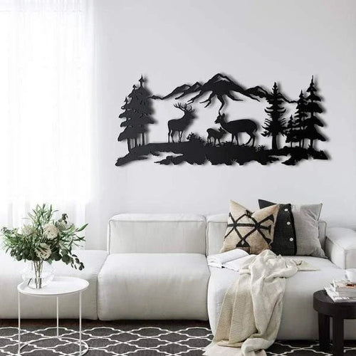 Hunting Deer Family Forest Cut Metal Sign Cut Metal Sign - 8 inches - metal sign