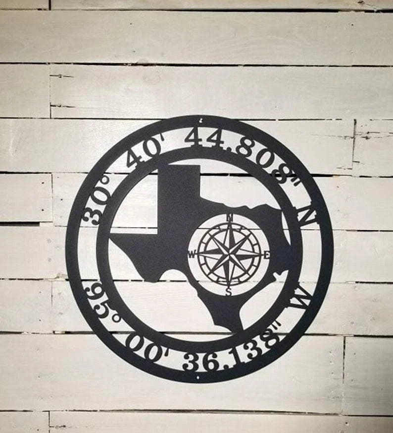 Texas Metal Sign Gps Compass Rose Cut Metal Sign Metal House Sign - 8 inches - metal sign