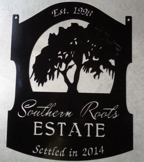 Metal Live Oak Sign With Gorgeous Live Oak Tree Draped In Spanish Moss Metal House Sign - 8 inches - metal sign