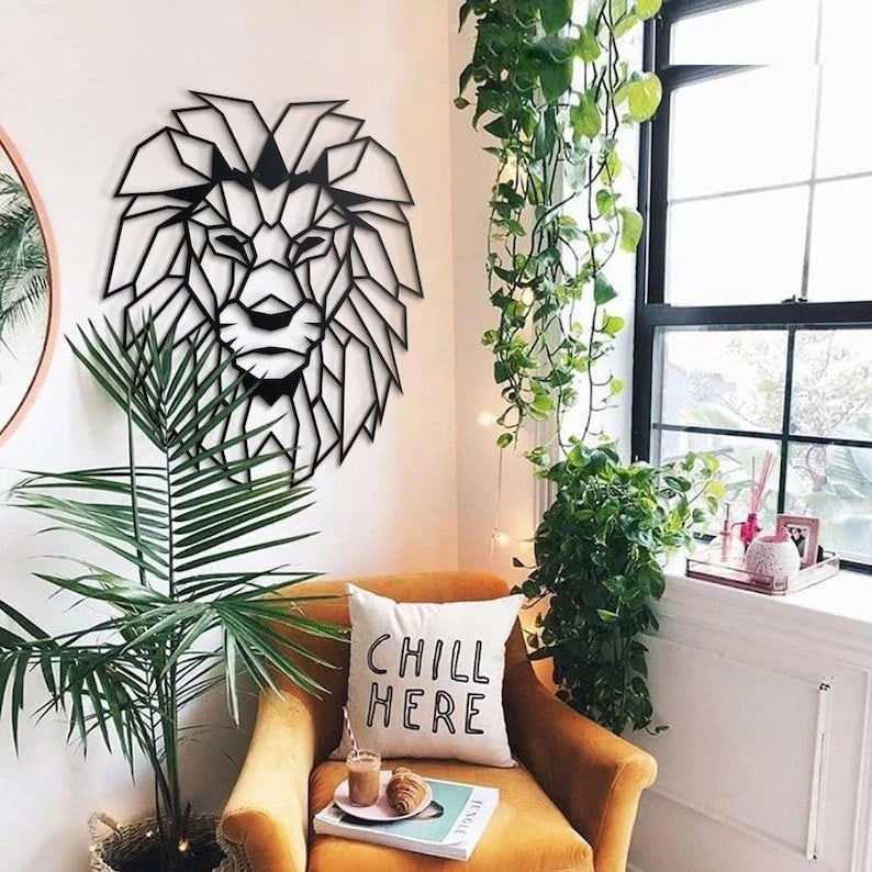 Lion Head Hear Your Walls Roar Metal Wall Decor Coffee Decor Art - 8 inches - metal sign