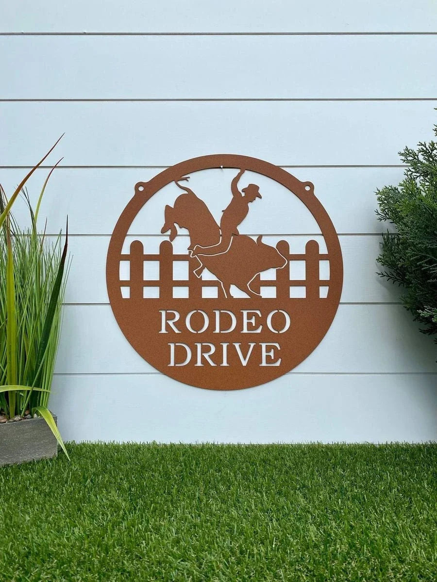 Rodeo Bull Riding Ranch Sign Cut Metal Sign Metal House Sign - 8 inches - metal sign