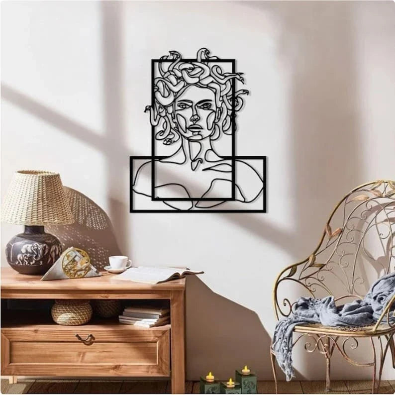 Medusa Metal Wall Decor Greek Mythology Housewarming Gift Living Room Wall Art Interior Design Ideas - 8 inches - metal sign